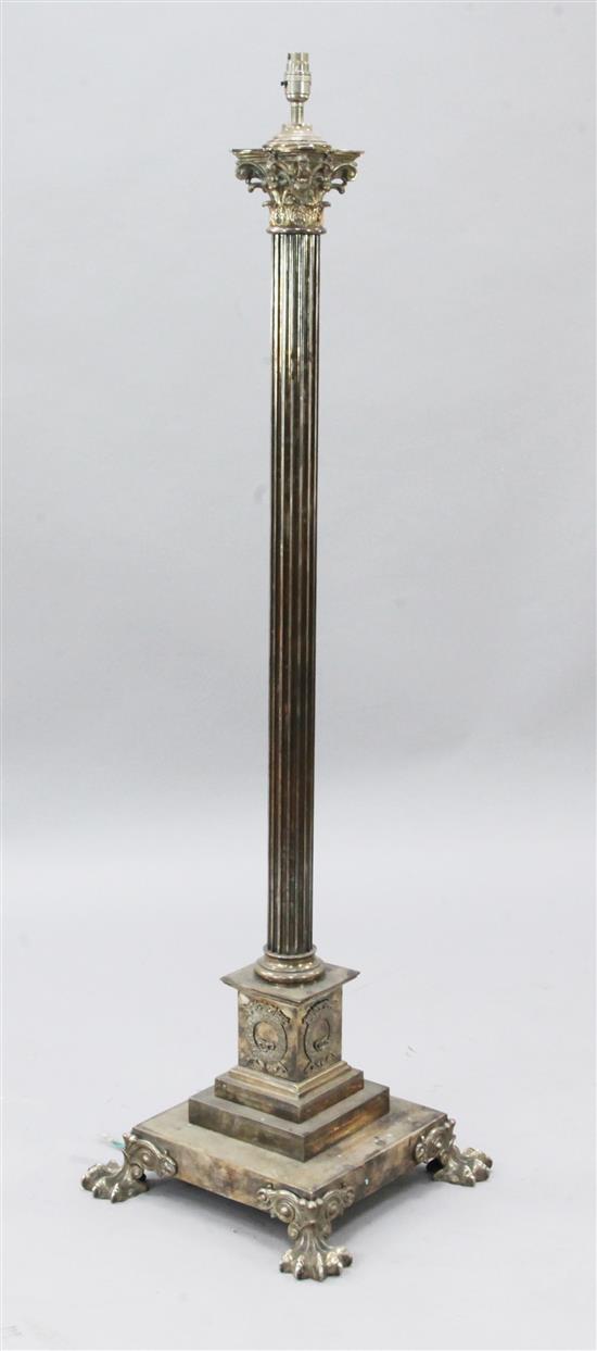 An Edwardian silver plated corinthian column lamp standard, 4ft 4in.